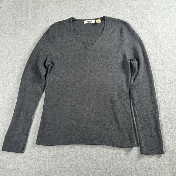 Vtg Y2K Old Navy Gray Wool Blend V-Neck Sweater Women’s L Small Minimalist Basic - Picture 10 of 10